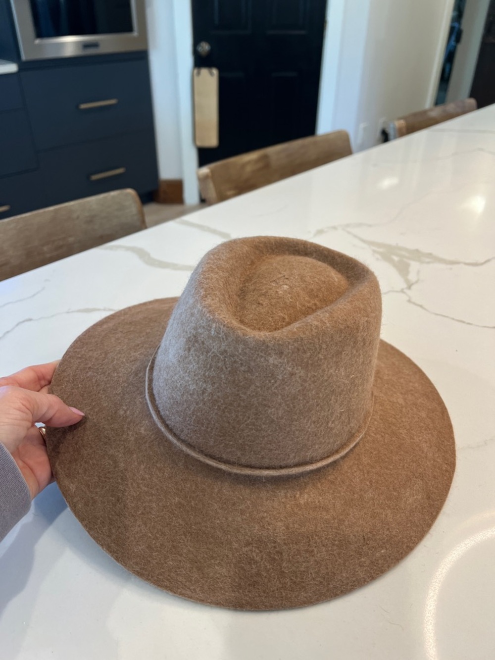 100% felted alpaca Wide-Brim Fedora Hat - med camel